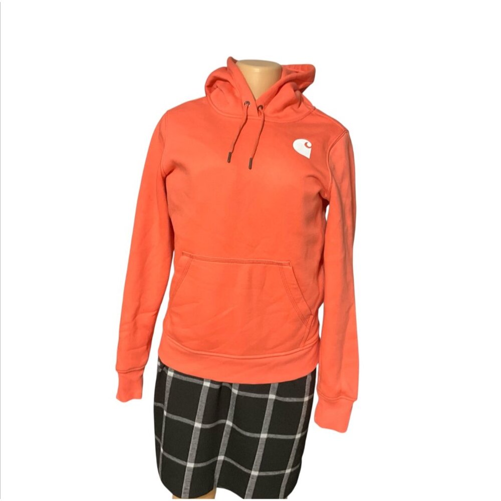 Carhartt Womens Coral Hooded Sweatshirt With Logo Graphic size Small 4/6